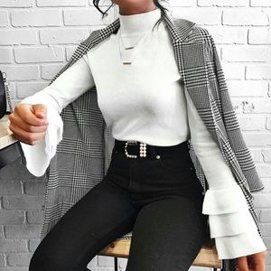 Gingham Black and White Coat